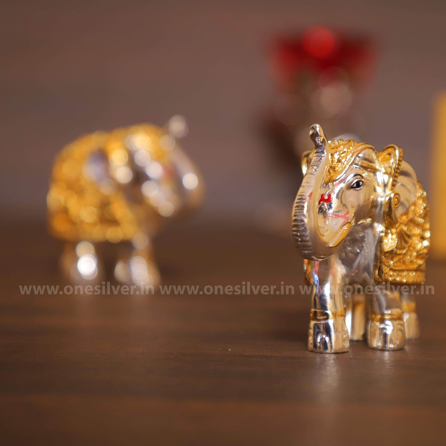 Elephant Silver Gold Pair 3"