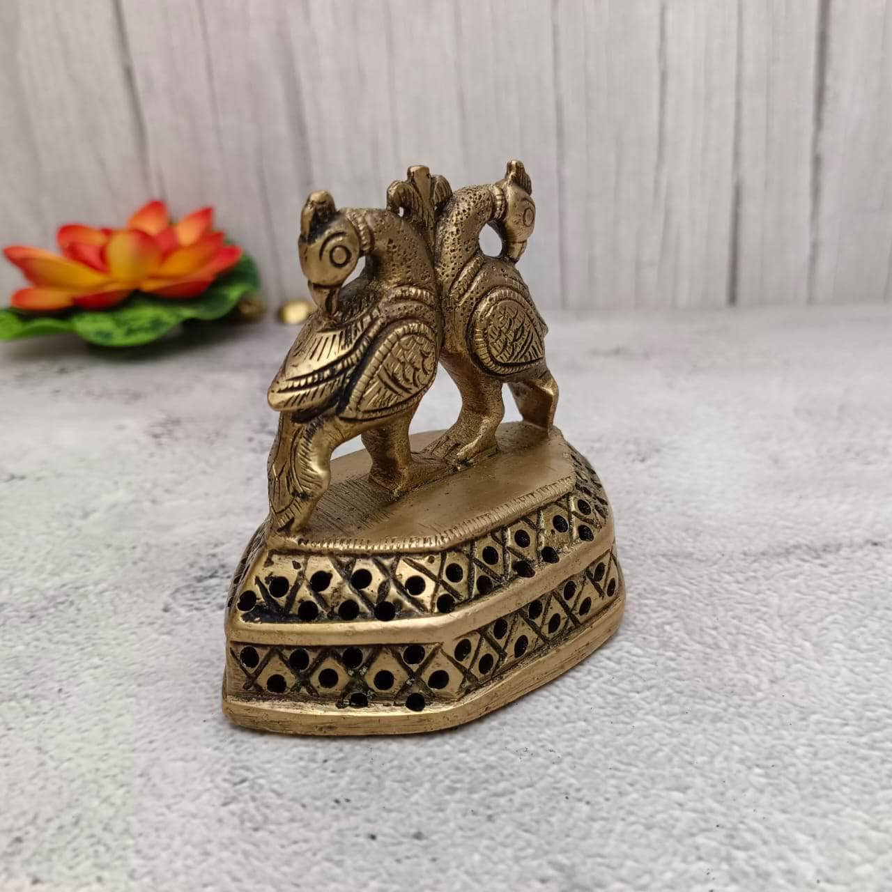 Brass Double Peacock Idol