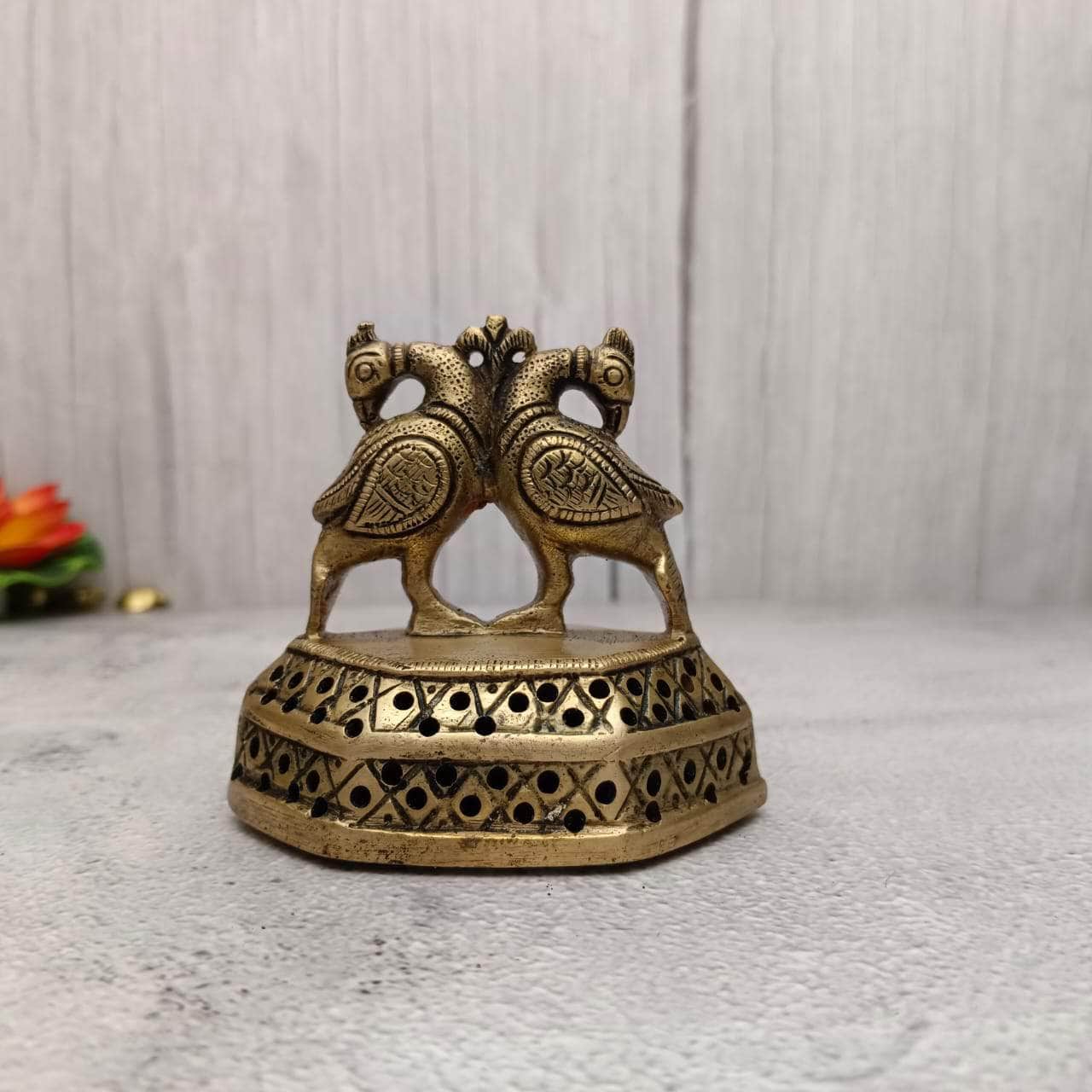 Brass Double Peacock Idol