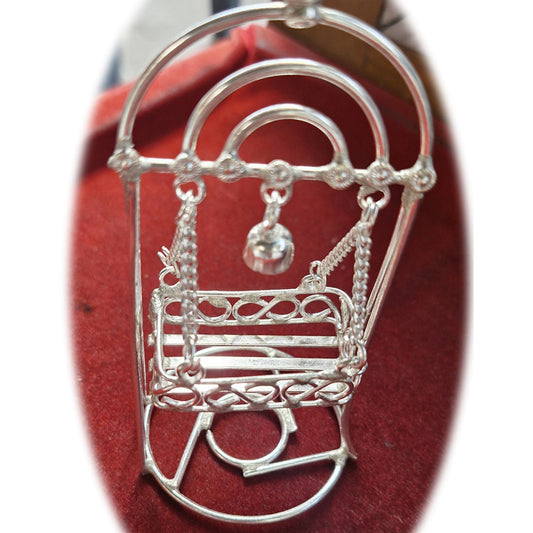 German Silver Miniature Jhula – Traditional Handcrafted Swin / Uyyala