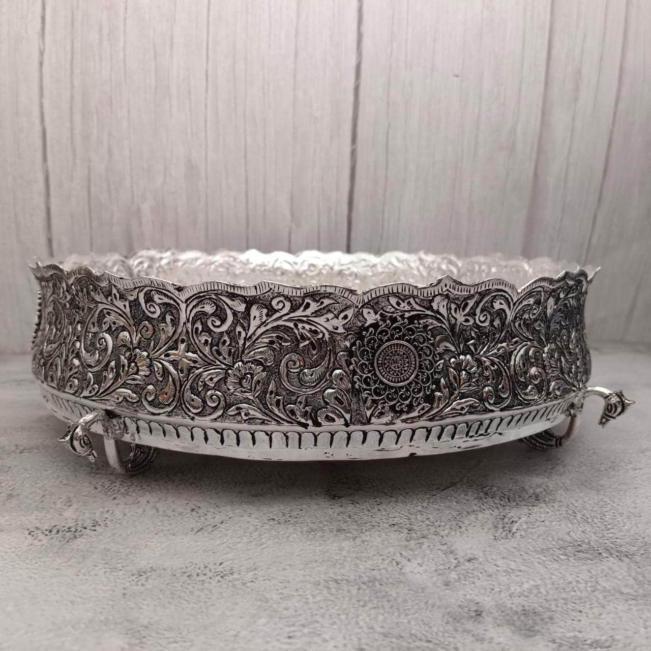 Antique Floral Cut Hamsa Stand Urli