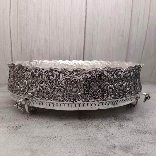 Antique Floral Cut Hamsa Stand Urli