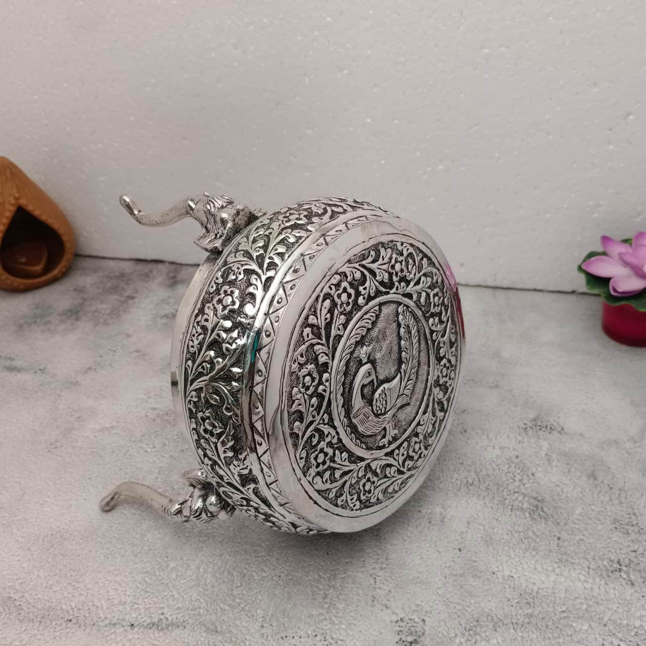 Antique Elephant Stand Peacock Peetha