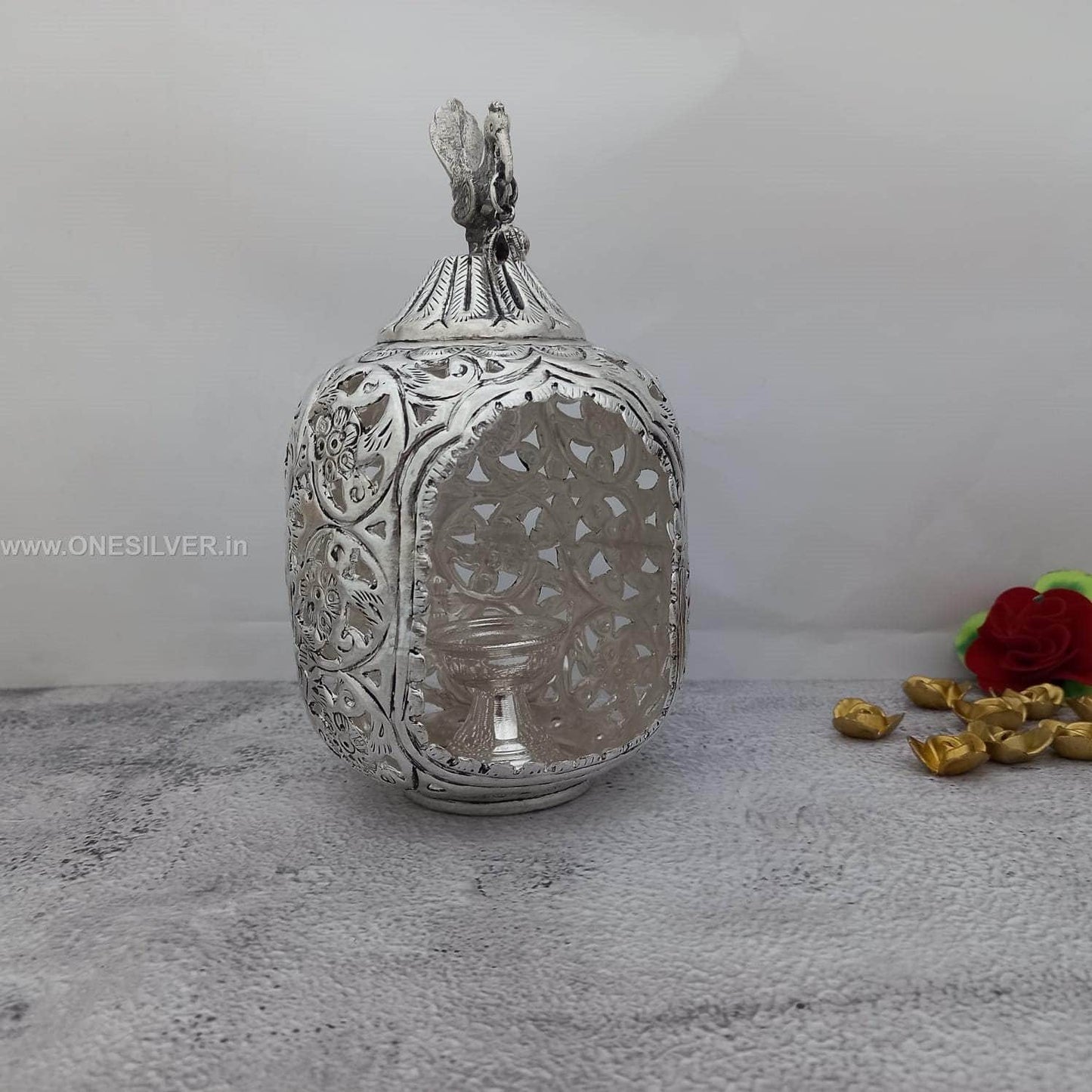 Antique Peacock Butta Diya Big