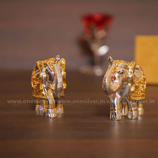 Elephant Silver Gold Pair 3"