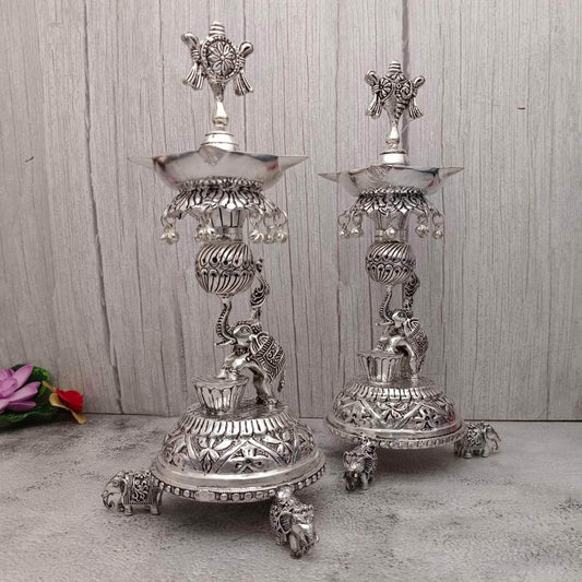 Antique Shanku Chakra Diya Elephant Drum Pair