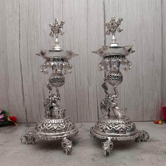 Antique Shanku Chakra Diya Elephant Drum Pair