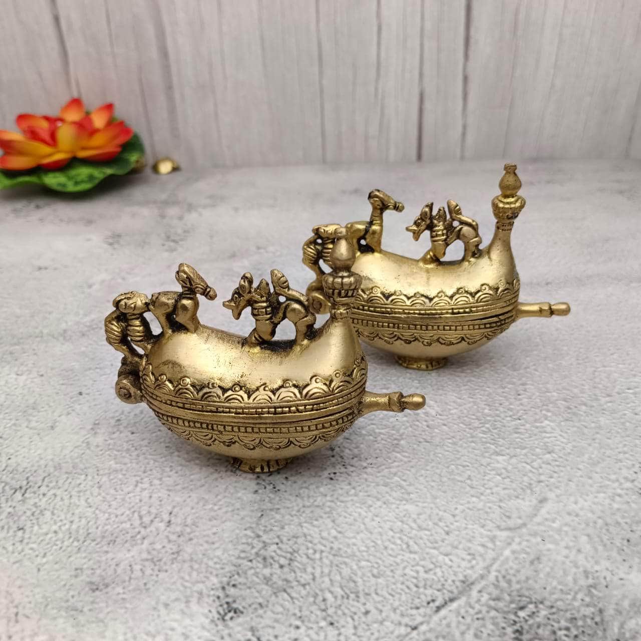 Brass Boat Kumkum Holder