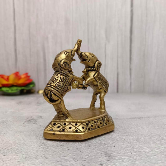 Brass Couple Elephants Idol