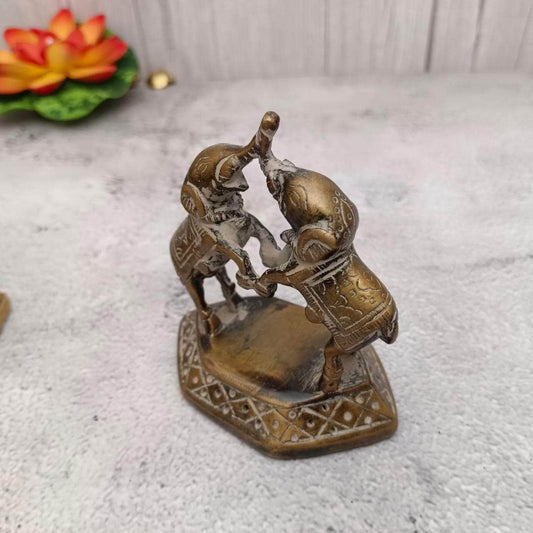 Brass Couple Elephants Idol
