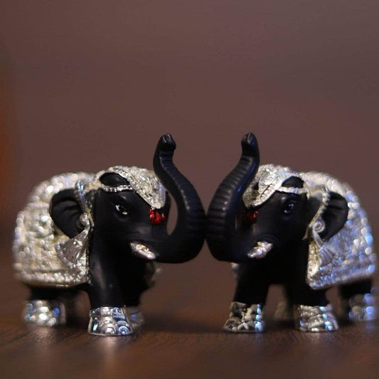 Elephant Black Silver Pair 2"