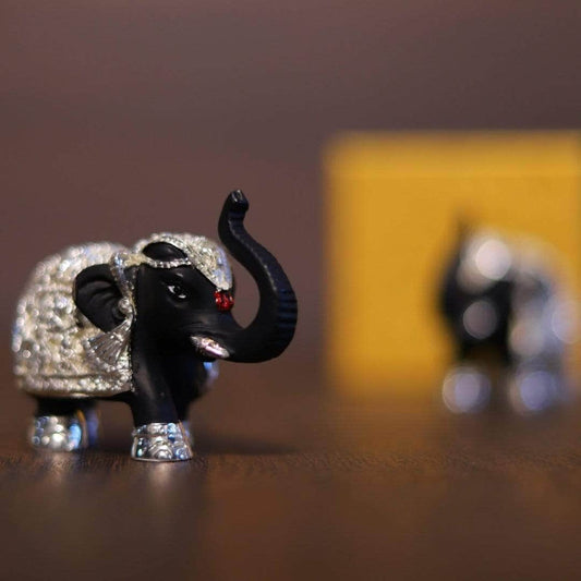 Elephant Black Silver Pair 2"