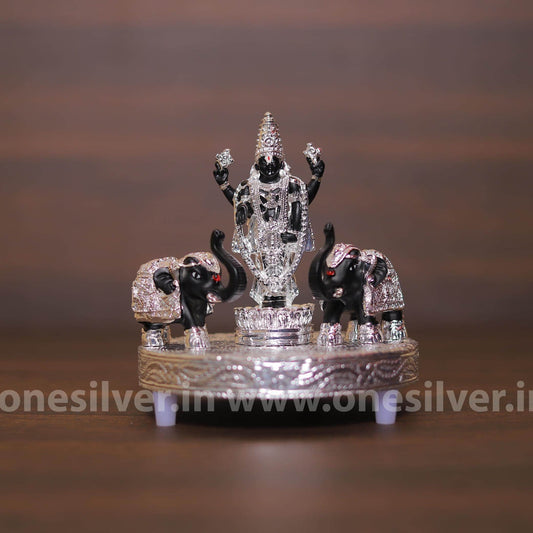 Round Chowki Balaji Black Silver Set