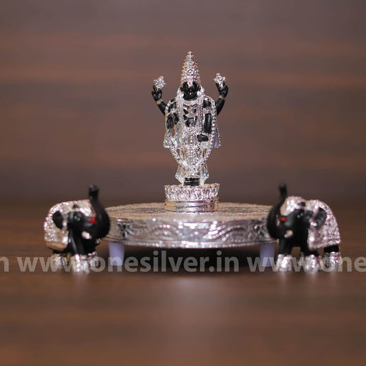 Round Chowki Balaji Black Silver Set