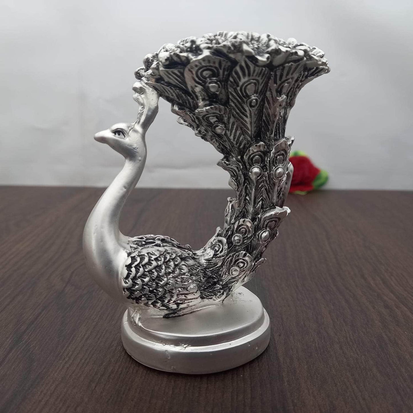 Peacock Candle Silver TT Idol 4"