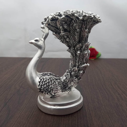 Peacock Candle Silver TT Idol 4"