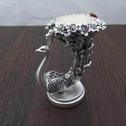 Peacock Candle Silver TT Idol 4"
