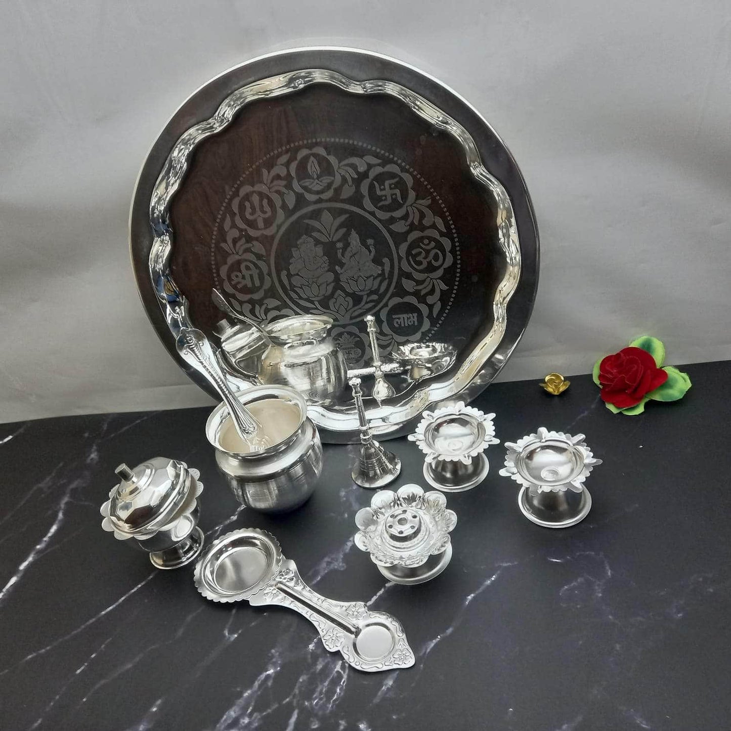 SS Lakshmi Ganesh Pooja Set With KumKum Dabbi